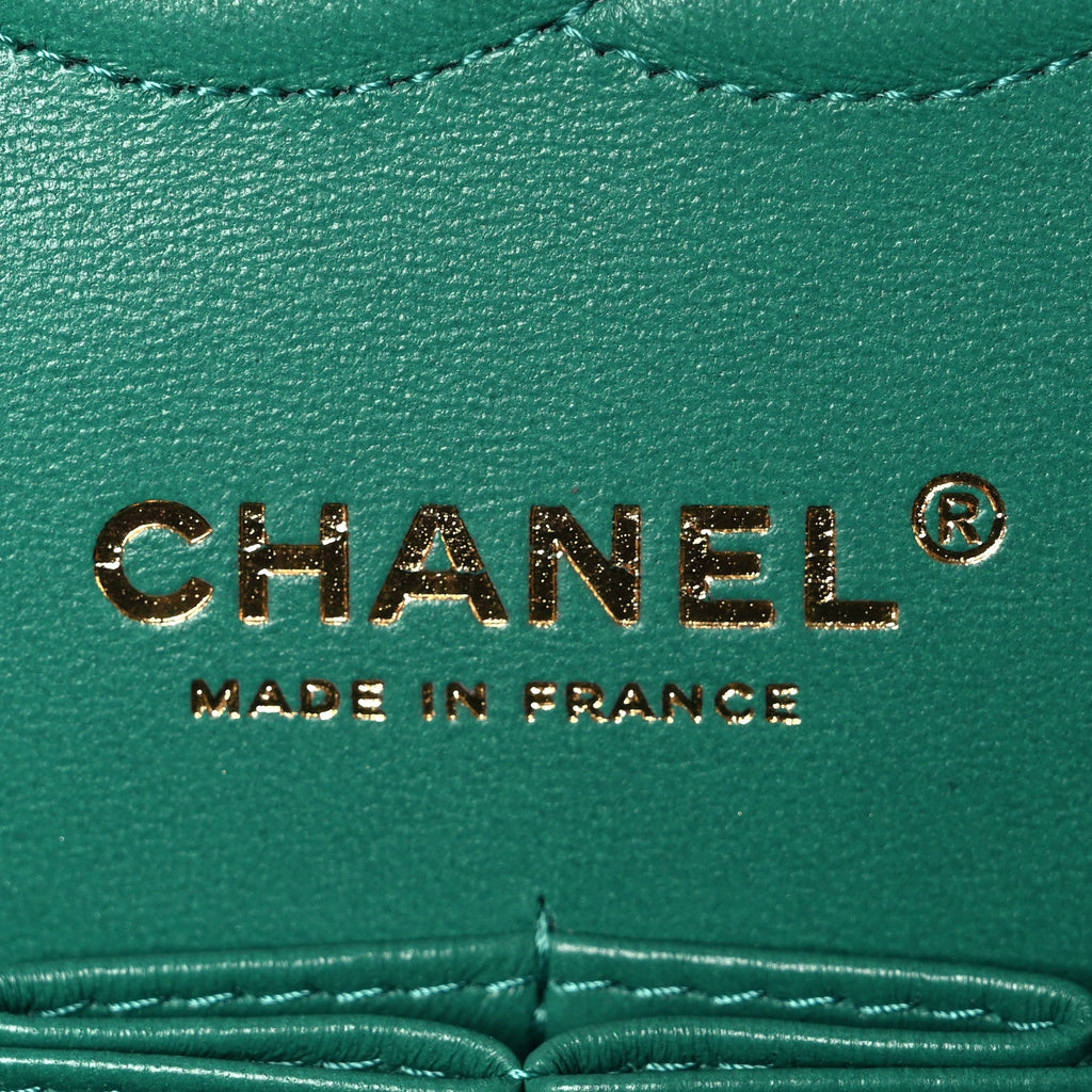 Iridescent Calfskin Quilted Medium Double Flap Green