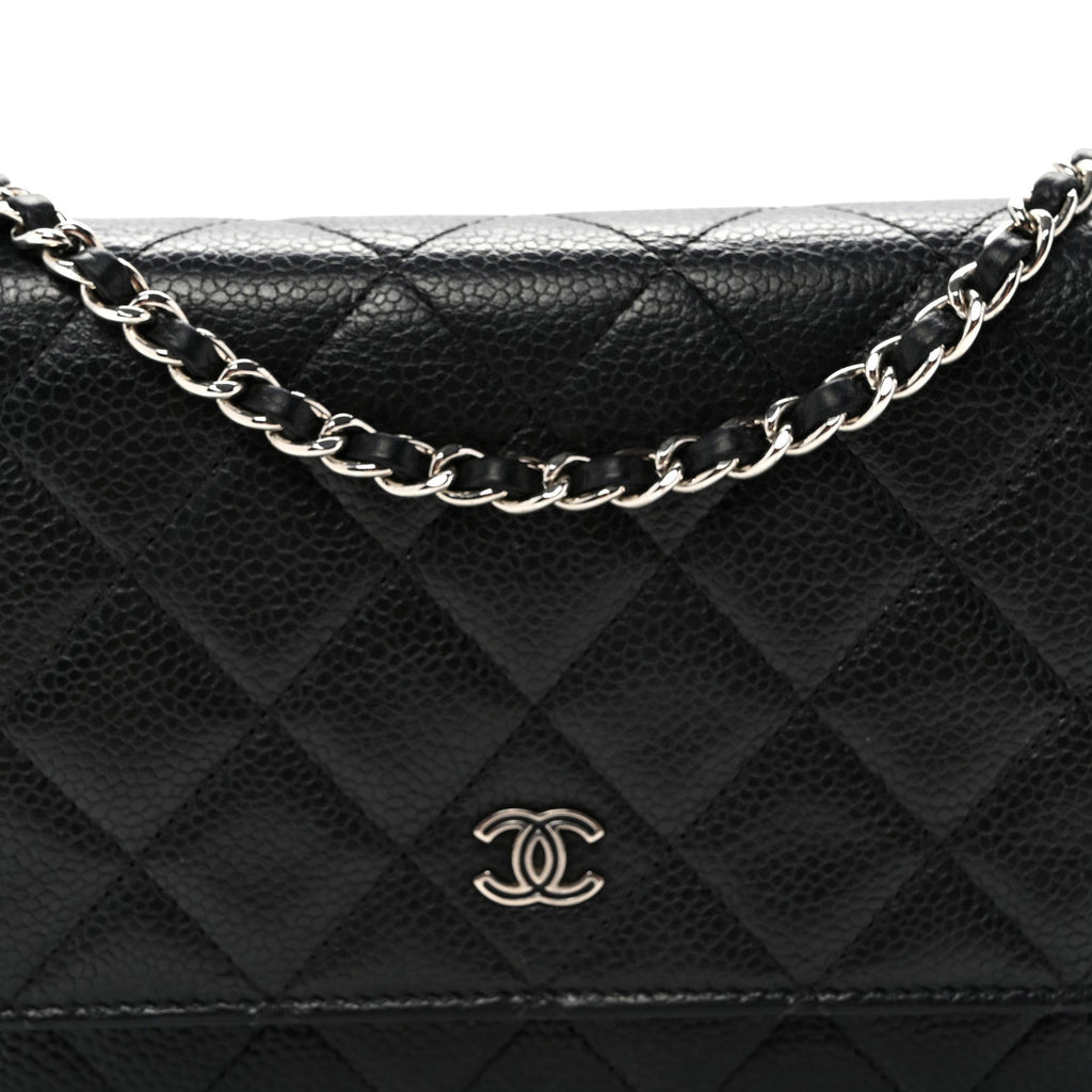 Caviar Quilted Wallet on Chain WOC Black