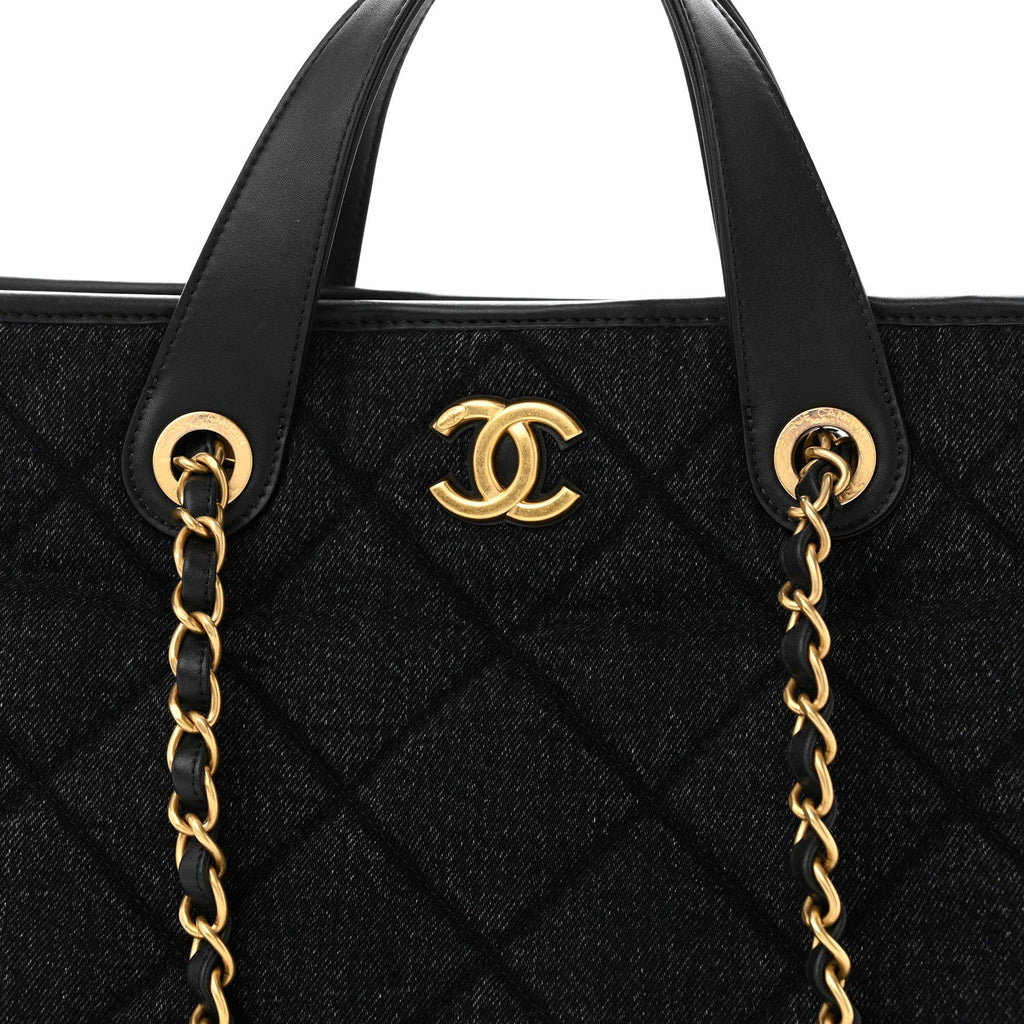 Denim Calfskin Quilted Small Deauville tote  Black