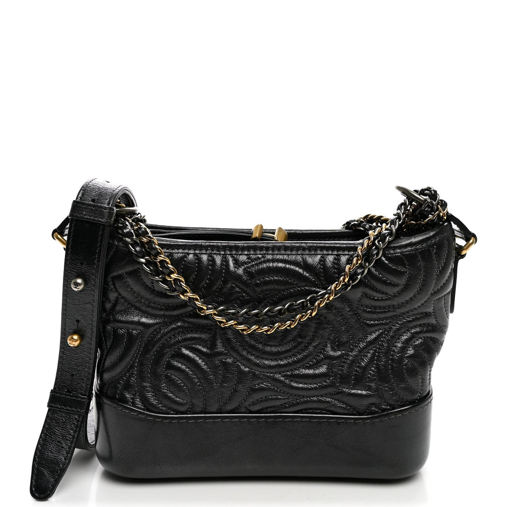 Aged Calfskin CC Quilted Small Gabrielle Hobo Black