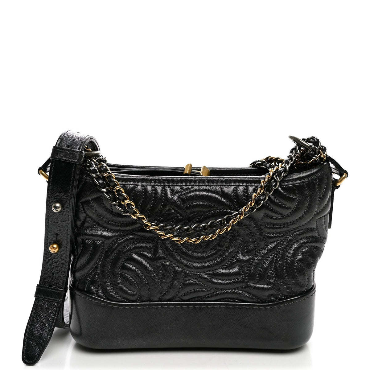 Aged Calfskin CC Quilted Small Gabrielle Hobo Black