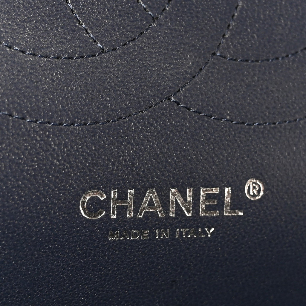 Caviar Quilted Jumbo Double Flap Navy Blue