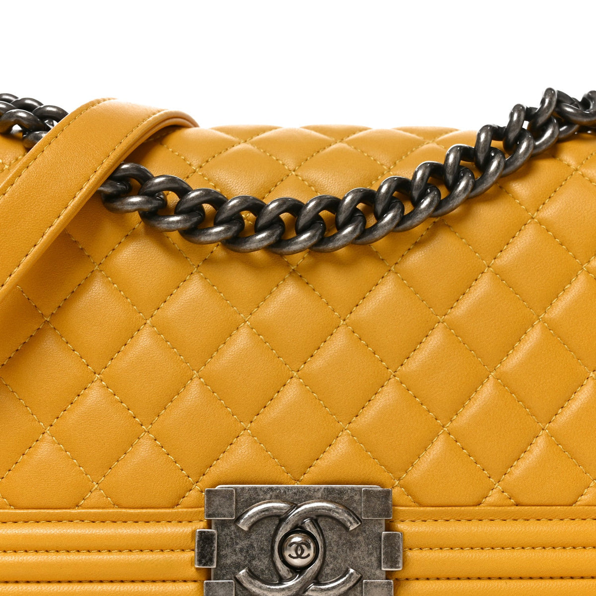 Lambskin Quilted Medium Boy Flap Yellow