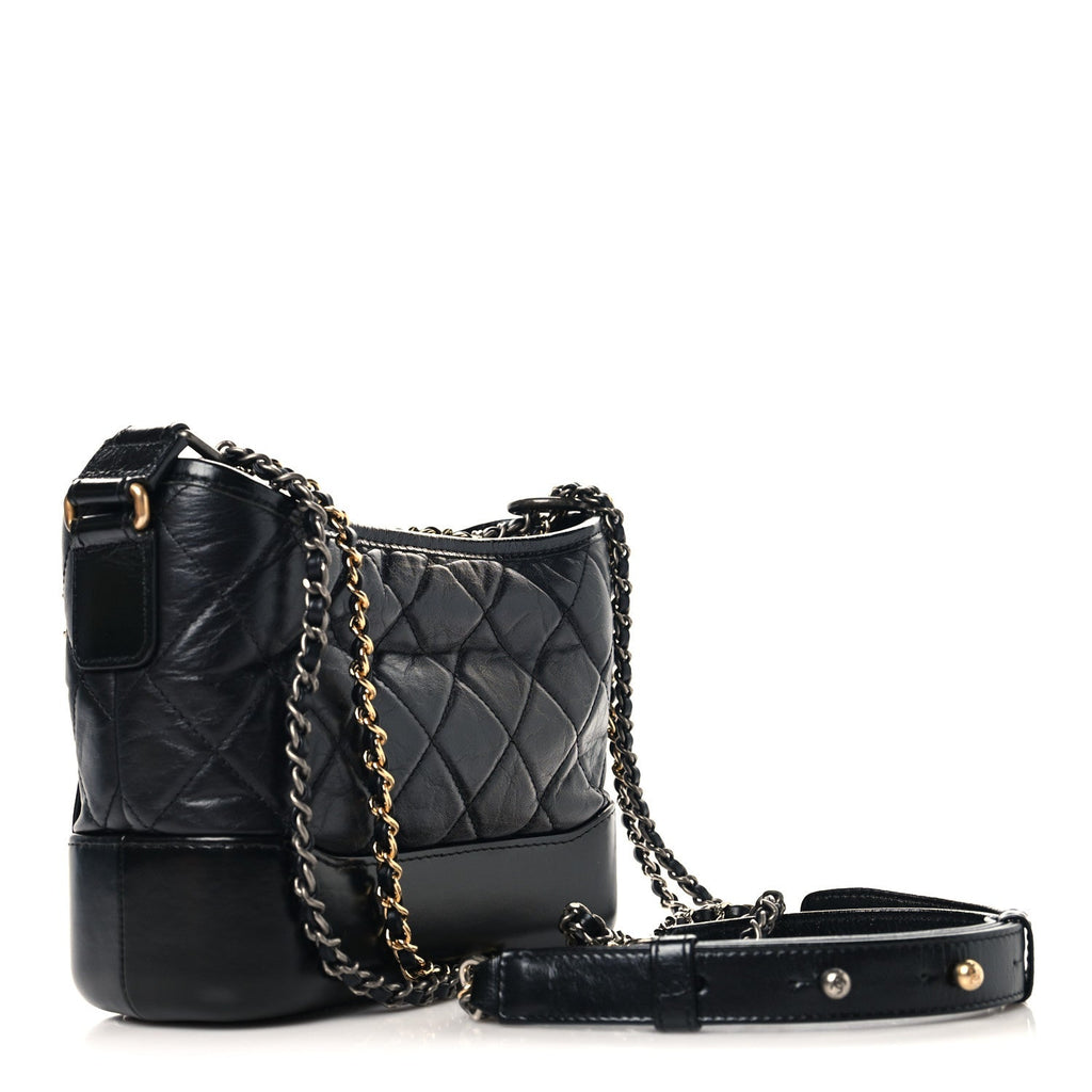 Aged Calfskin Quilted Small Gabrielle Hobo Black