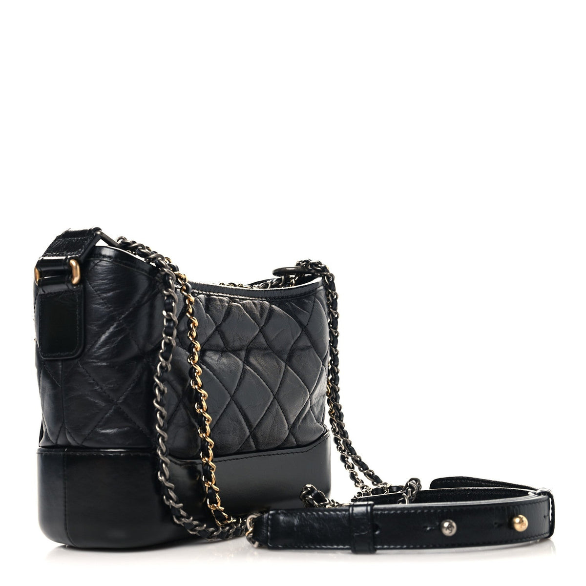 Aged Calfskin Quilted Small Gabrielle Hobo Black