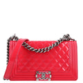 Patent Calfskin Enamel Quilted Medium Boy Flap Dark Pink