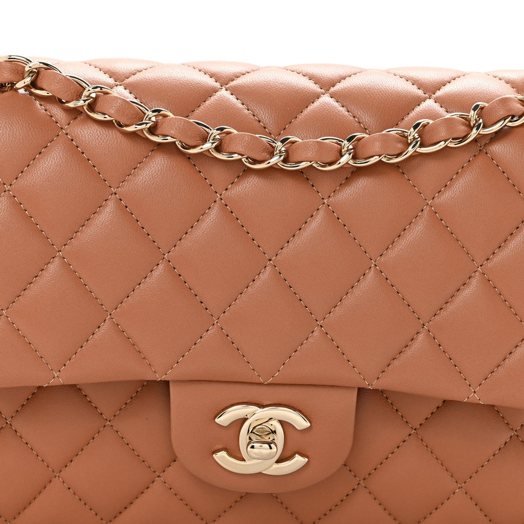 Lambskin Quilted Medium Double Flap Brown