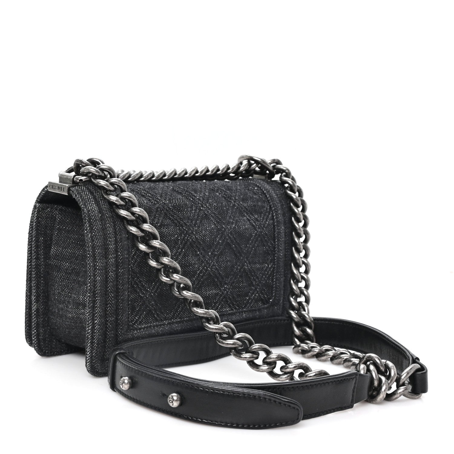 Denim Quilted Small Boy Flap Black