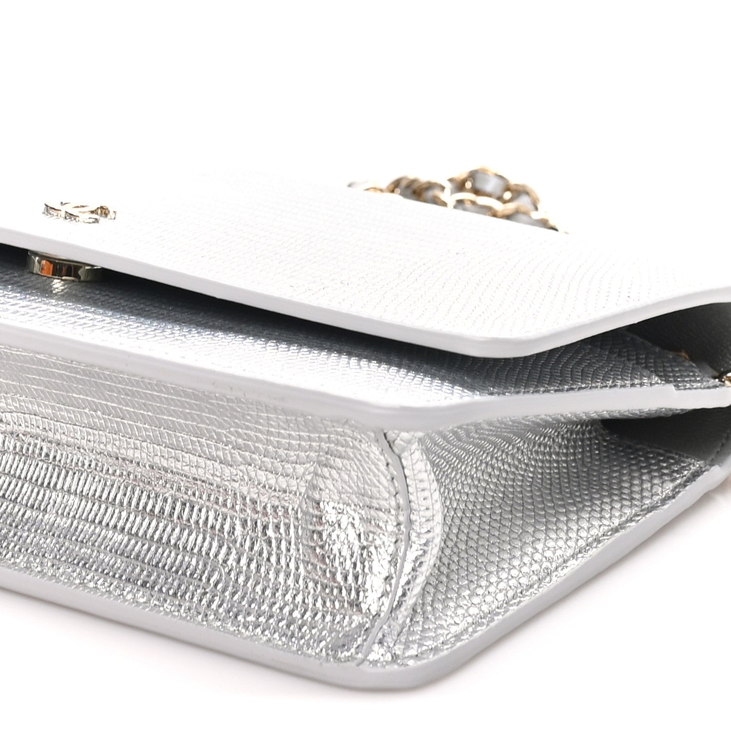 Calfskin Lizard Embossed Wallet on Chain WOC Silver