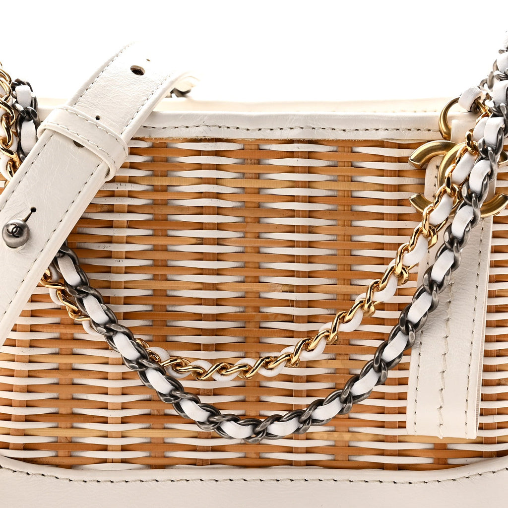 Rattan Calfskin Small Gabrielle Hobo Beige Ivory