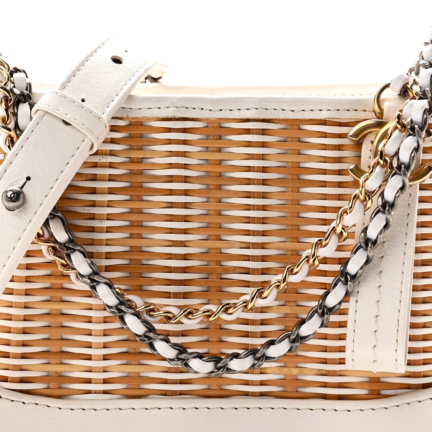 Rattan Calfskin Small Gabrielle Hobo Beige Ivory