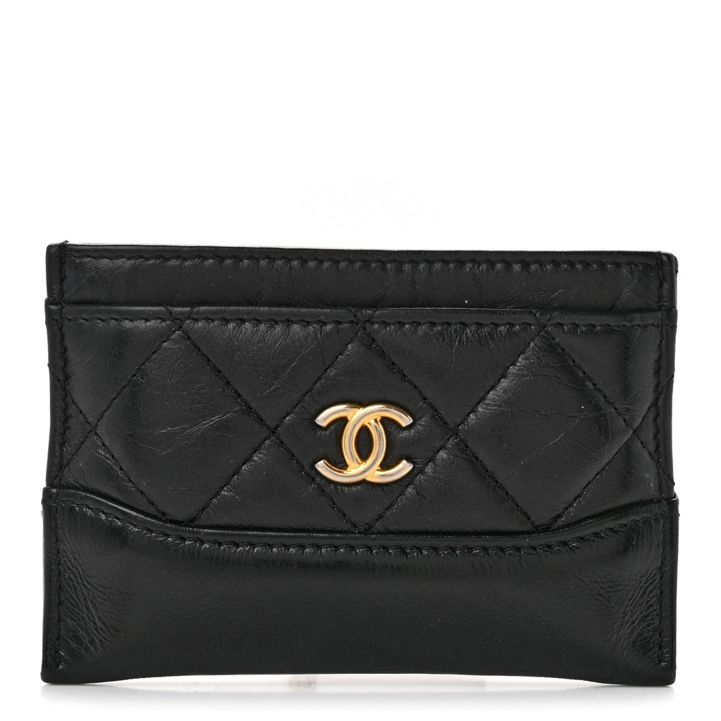 Aged Calfskin Quilted Gabrielle Card Holder Black