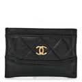 Aged Calfskin Quilted Gabrielle Card Holder Black