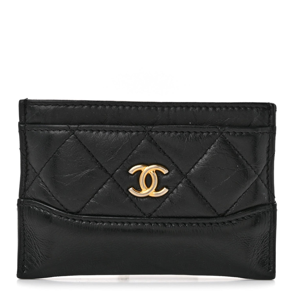 Aged Calfskin Quilted Gabrielle Card Holder Black
