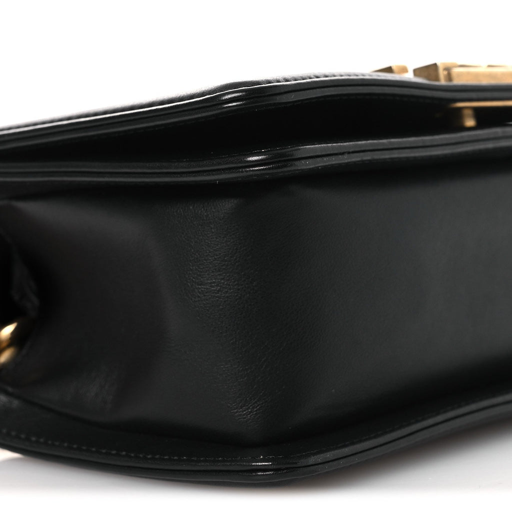Calfskin Chevron Quilted Medium Boy Flap Black