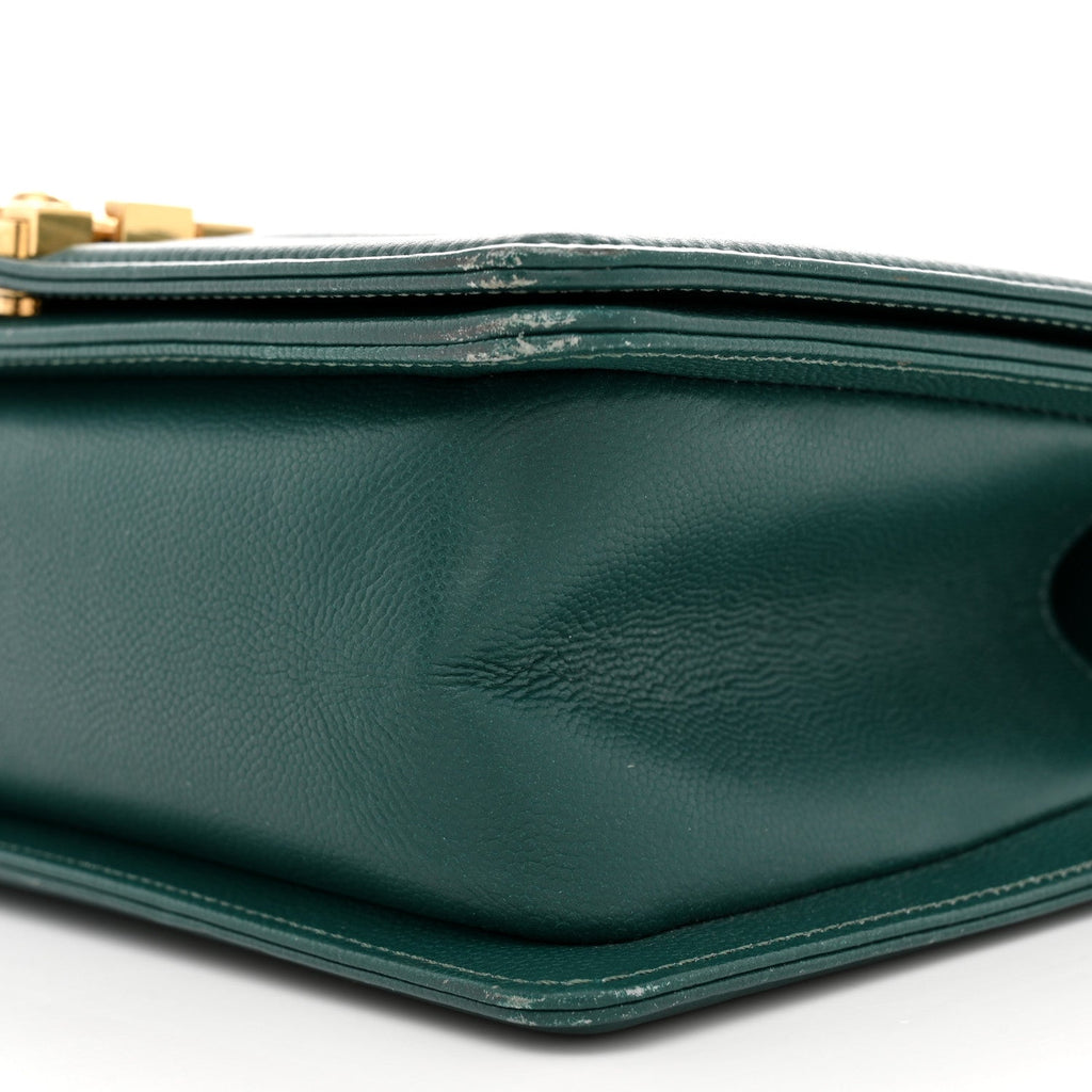 Caviar Quilted Medium Boy Flap Dark Green