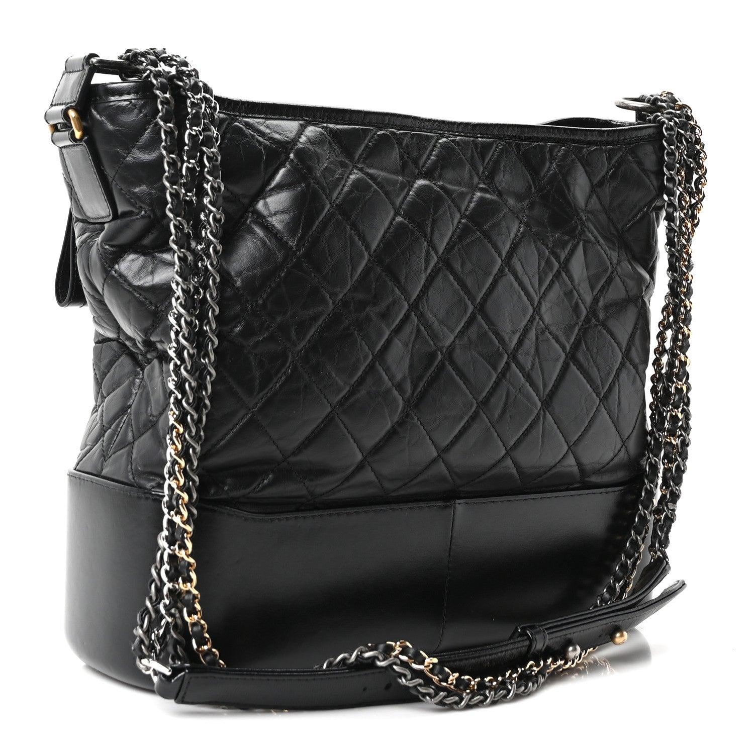 Aged Calfskin Quilted Large Gabrielle Hobo Black