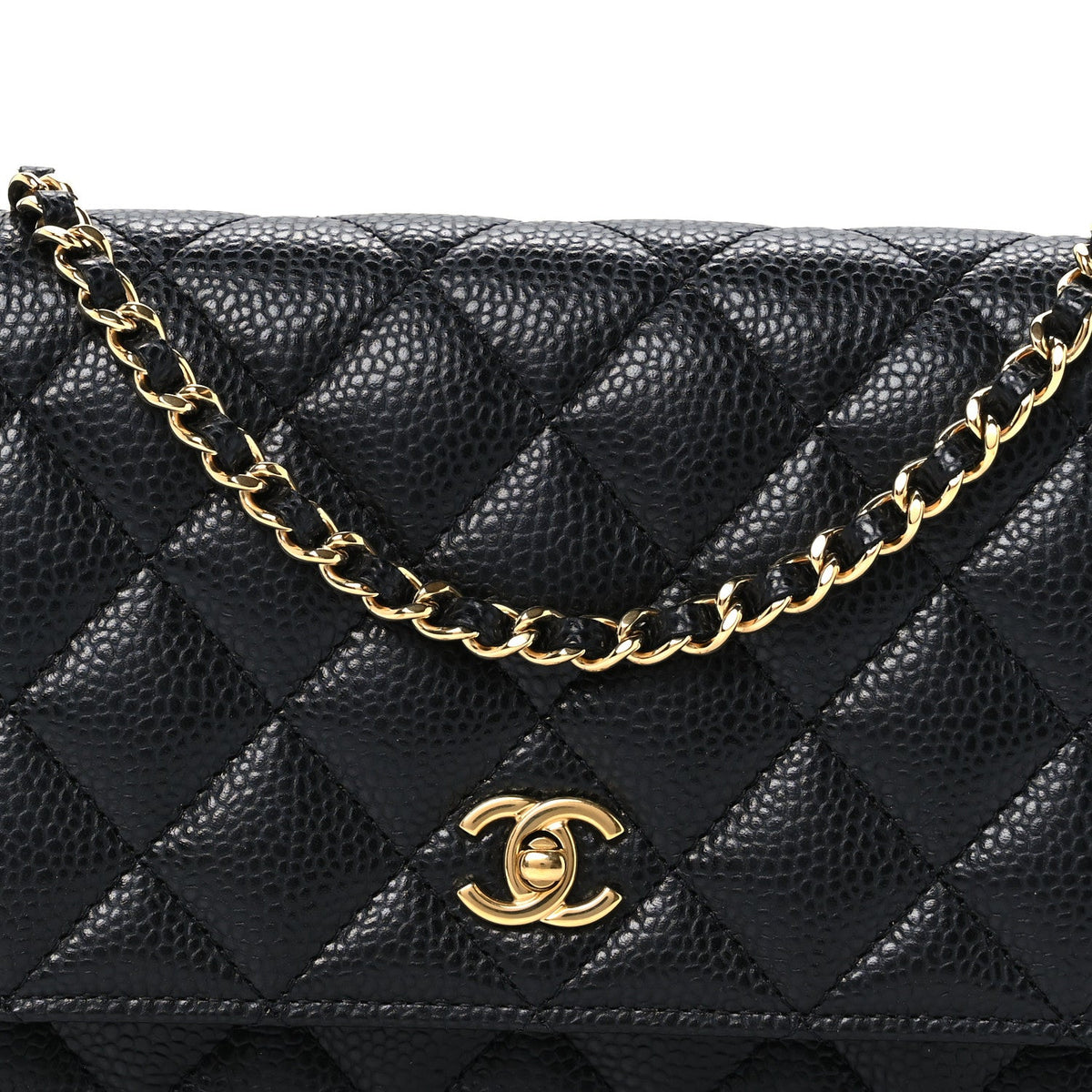 Caviar Quilted CC Turnlock Wallet On Chain WOC Black
