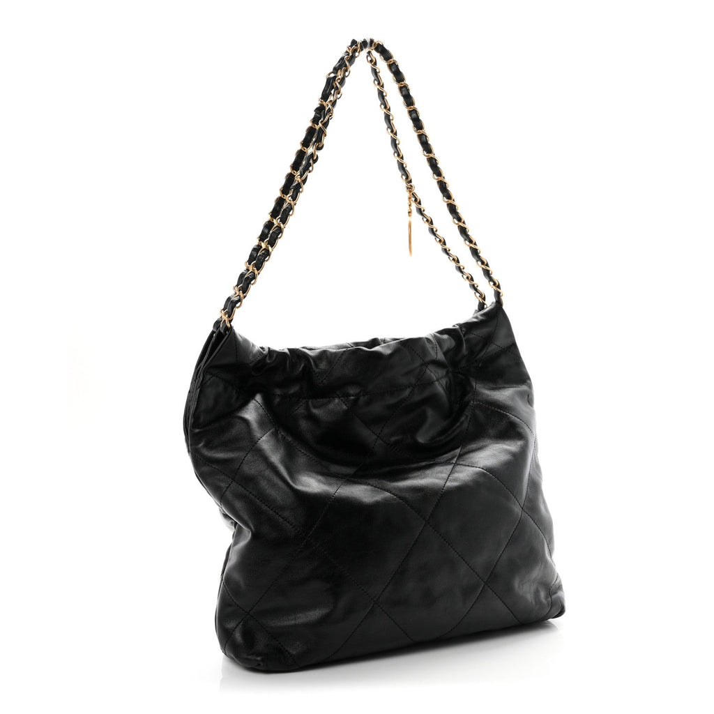 Shiny Calfskin Quilted Small Chanel 22 Black