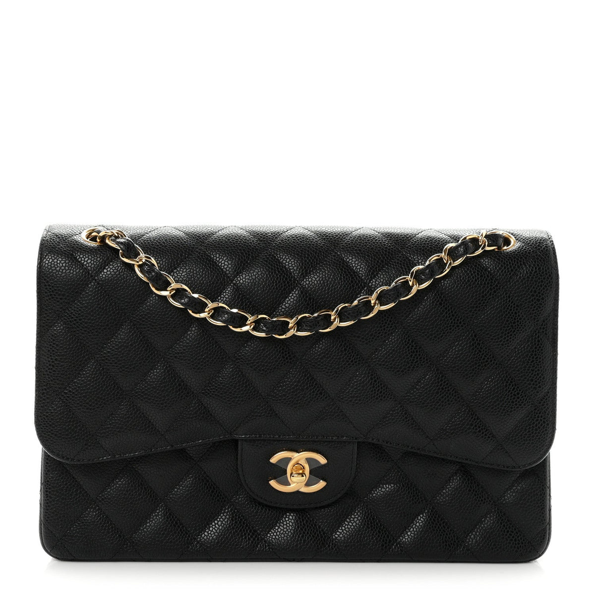 Caviar Quilted Jumbo Double Flap Black