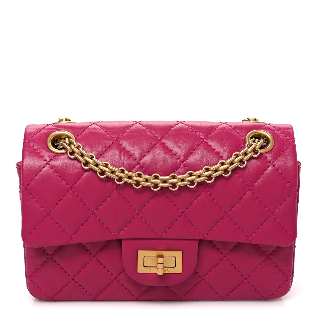 Aged Calfskin Quilted 2.55 Reissue Mini Flap Fuchsia