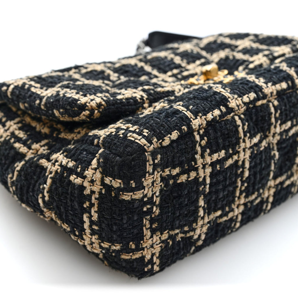 Tweed Quilted Medium Chanel 19 Flap Black Beige