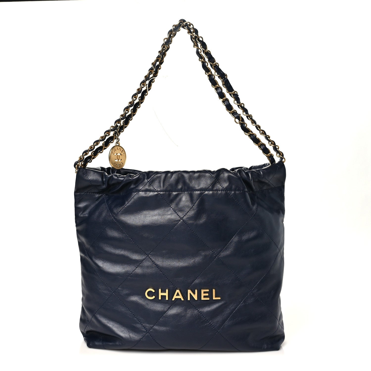 Shiny Calfskin Quilted Small Chanel 22 Navy