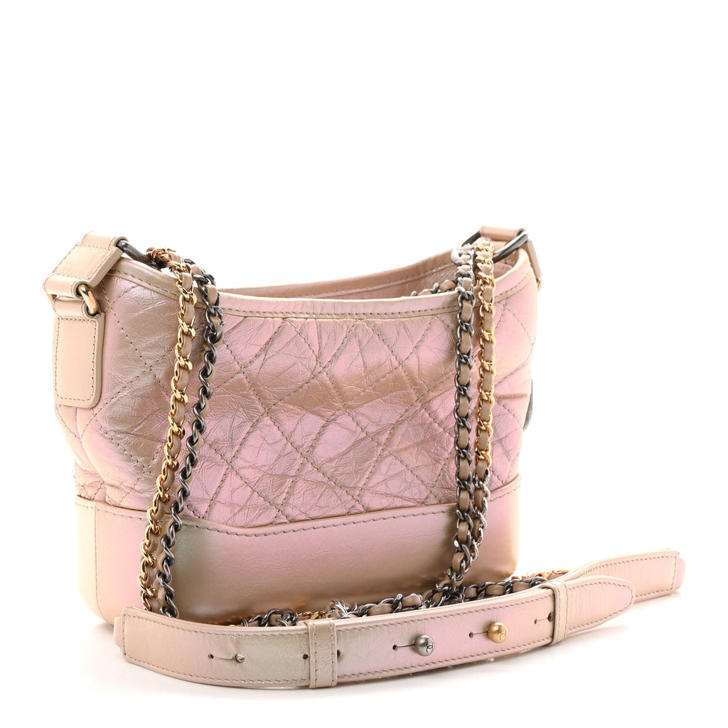 Iridescent Aged Calfskin Quilted Small Gabrielle Hobo Light Pink