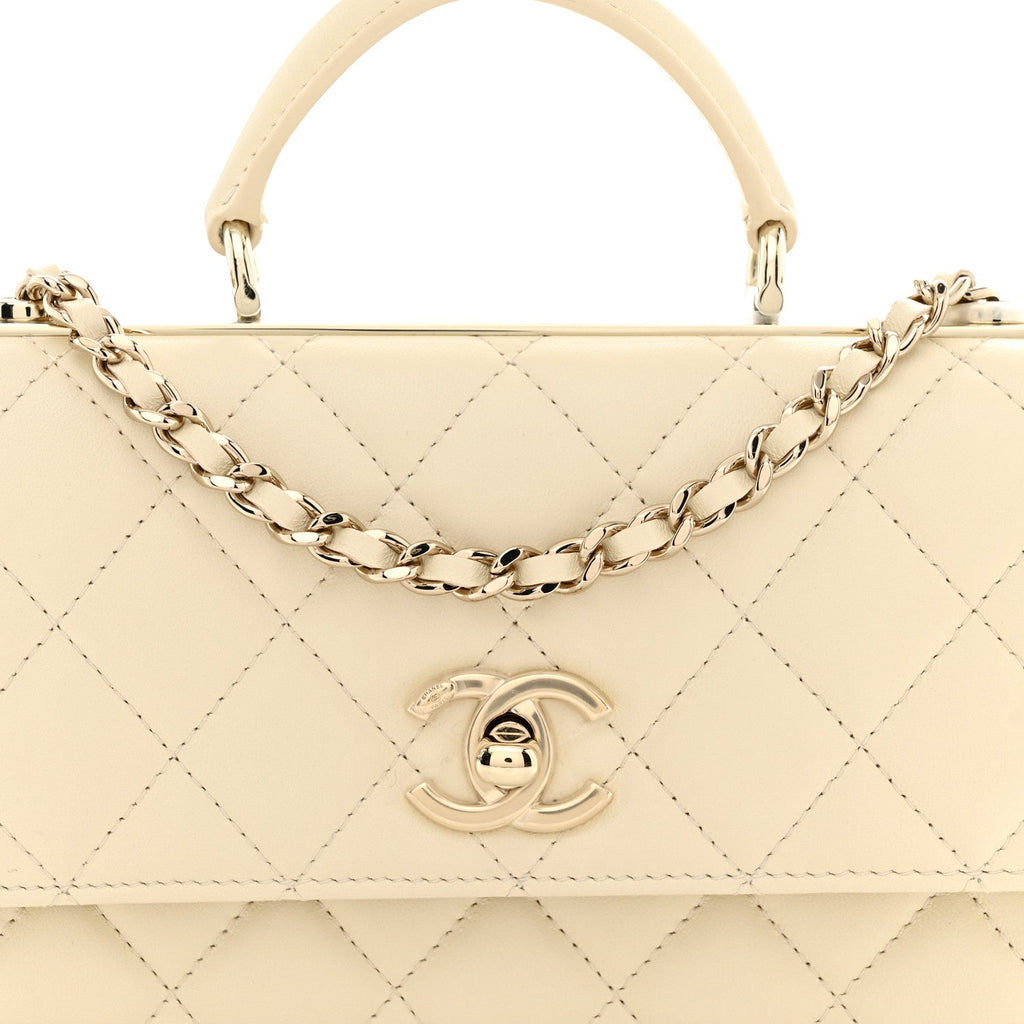 Lambskin Quilted Trendy CC Dual Handle Clutch With Chain Light Beige