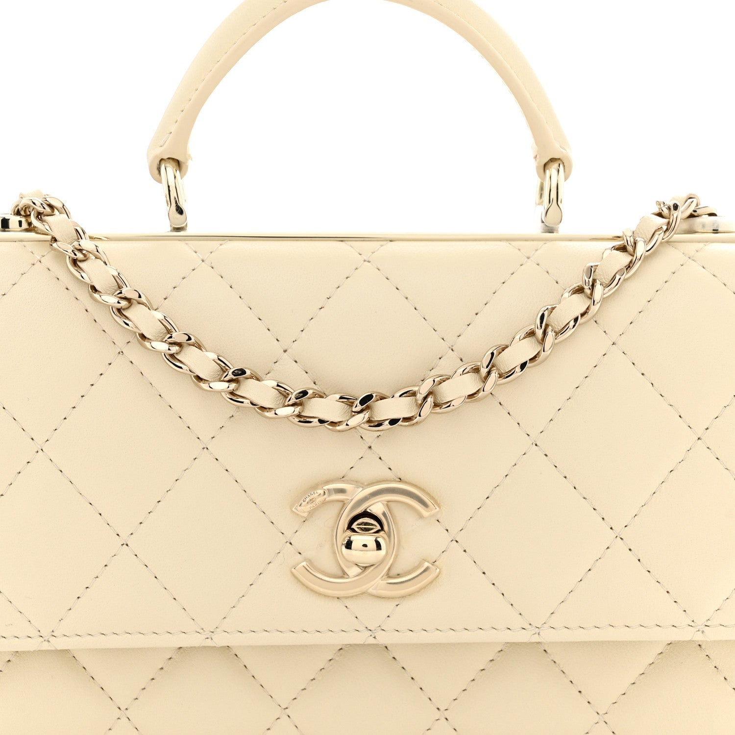 Lambskin Quilted Trendy CC Dual Handle Clutch With Chain Light Beige