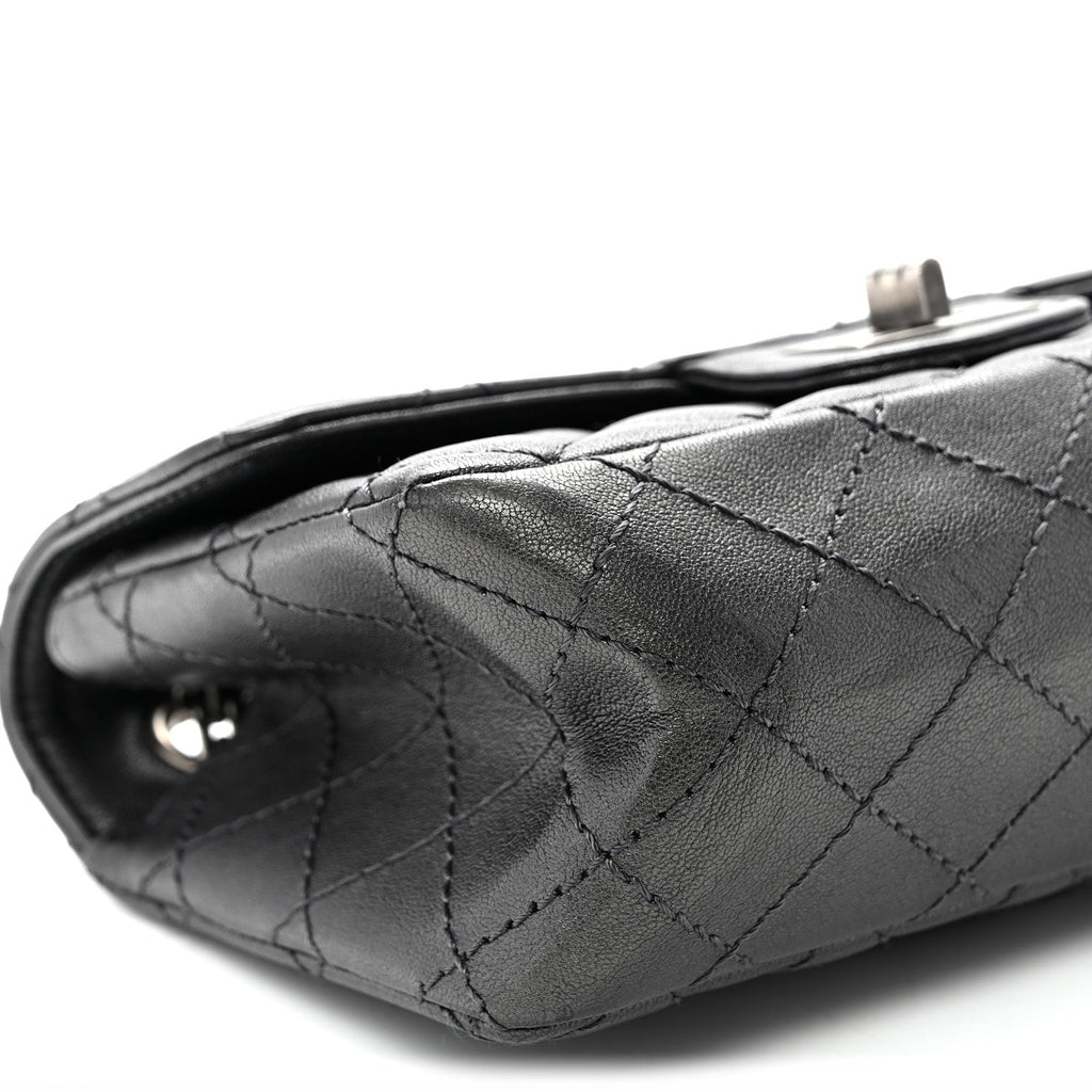 Metallic Sheepskin Quilted 2.55 Reissue Mini Flap Dark Silver