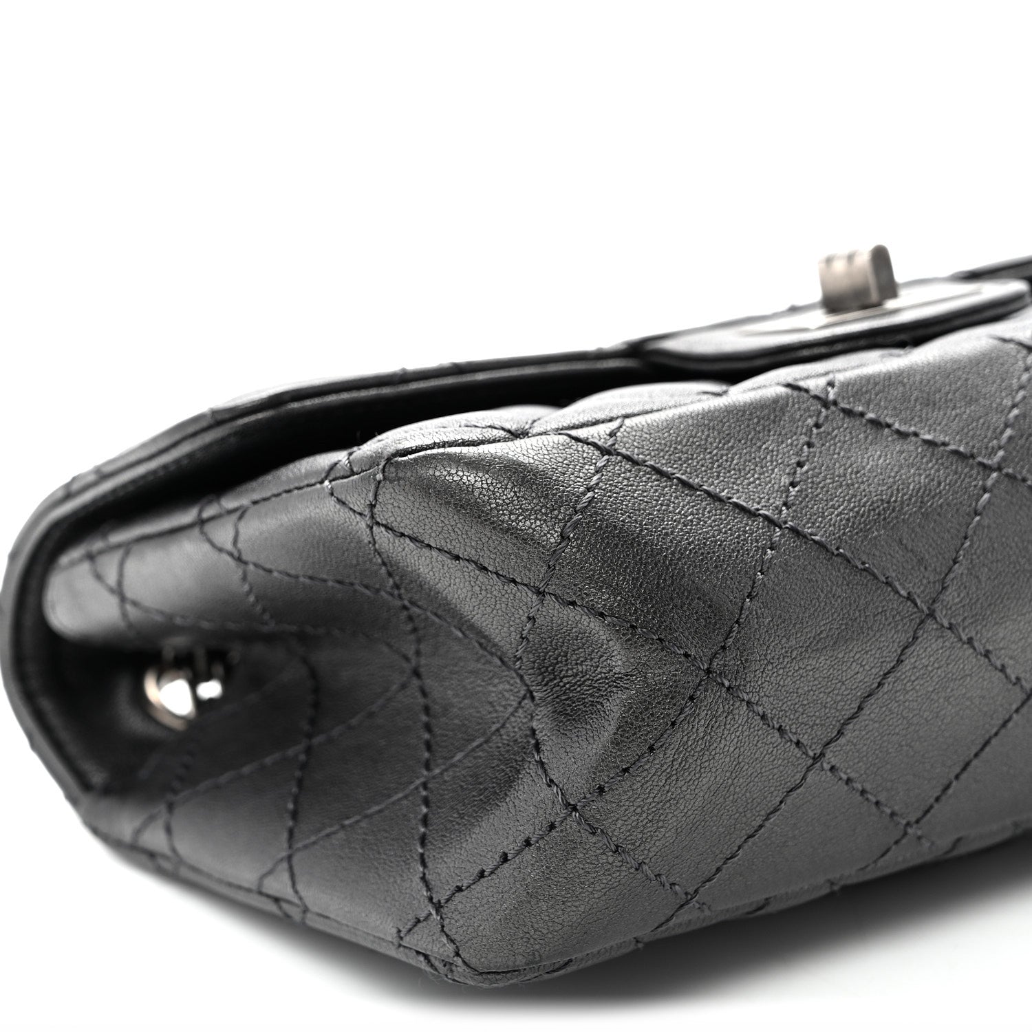 Metallic Sheepskin Quilted 2.55 Reissue Mini Flap Dark Silver