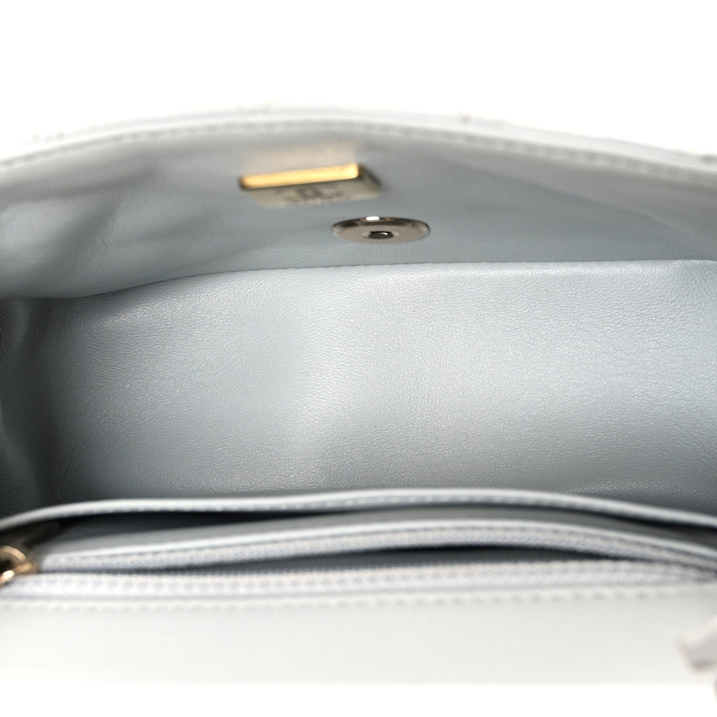 Lambskin Quilted Mini Square Flap Light Grey