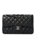 Iridescent Caviar Quilted Small Double Flap Black