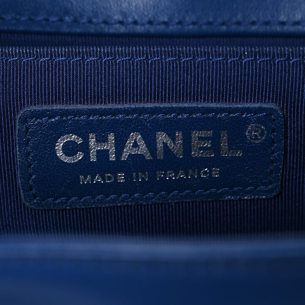 Lambskin Quilted Medium Boy Flap Blue