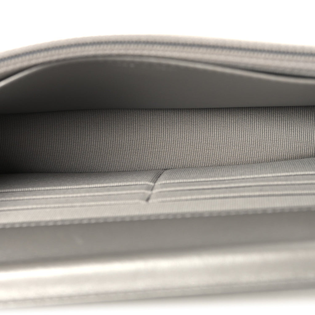 Metallic Crumpled Calfskin Quilted Flap Charm Wallet On Chain WOC Silver
