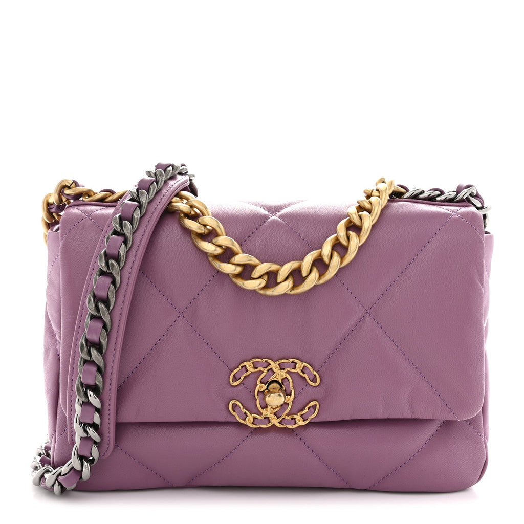 Goatskin Quilted Medium Chanel 19 Flap Violet Purple