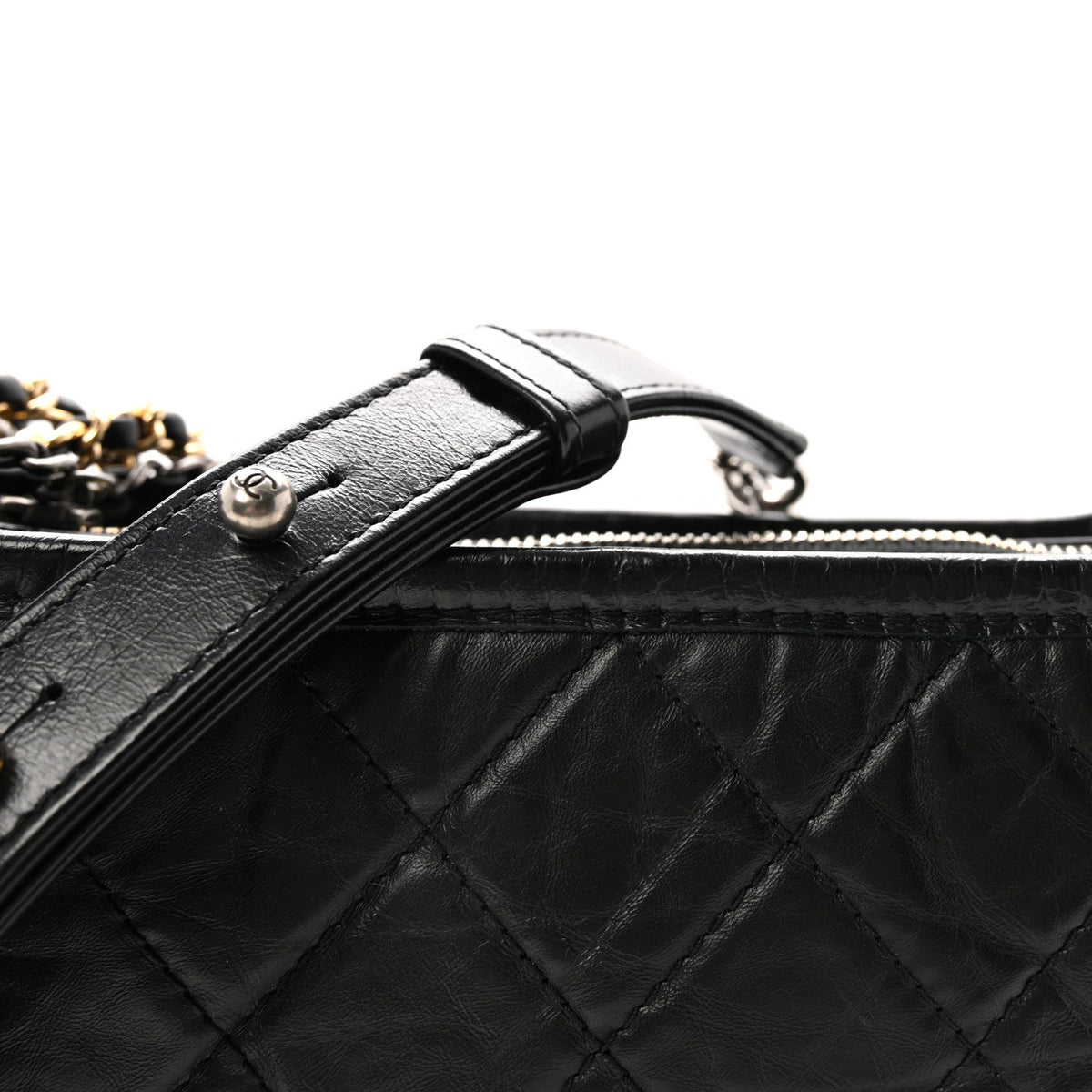 Aged Calfskin Quilted Small Gabrielle Hobo Black