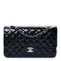 Distressed Patent Quilted Medium Double Flap Black