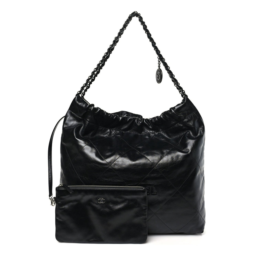 Shiny Calfskin Quilted Large Chanel 22 So Black