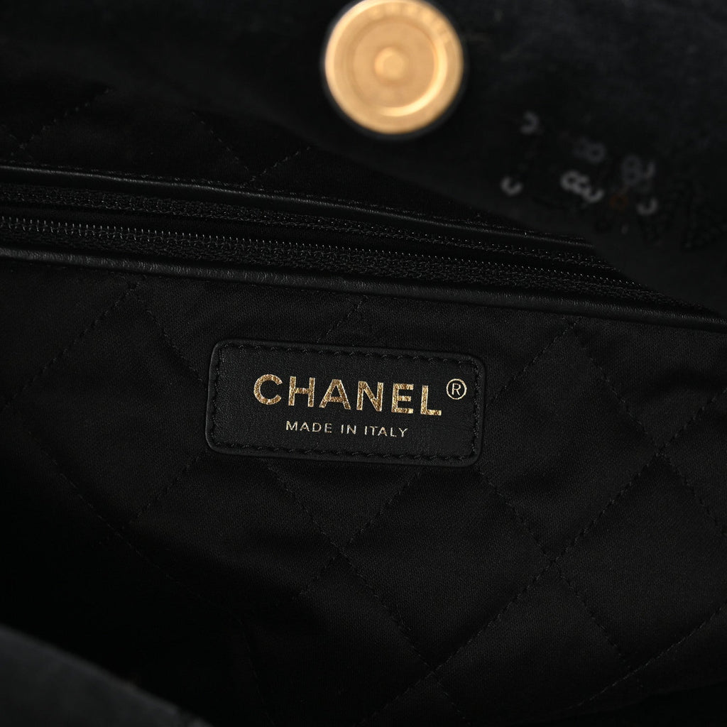 Velvet Sequin Quilted Chanel 22 Black