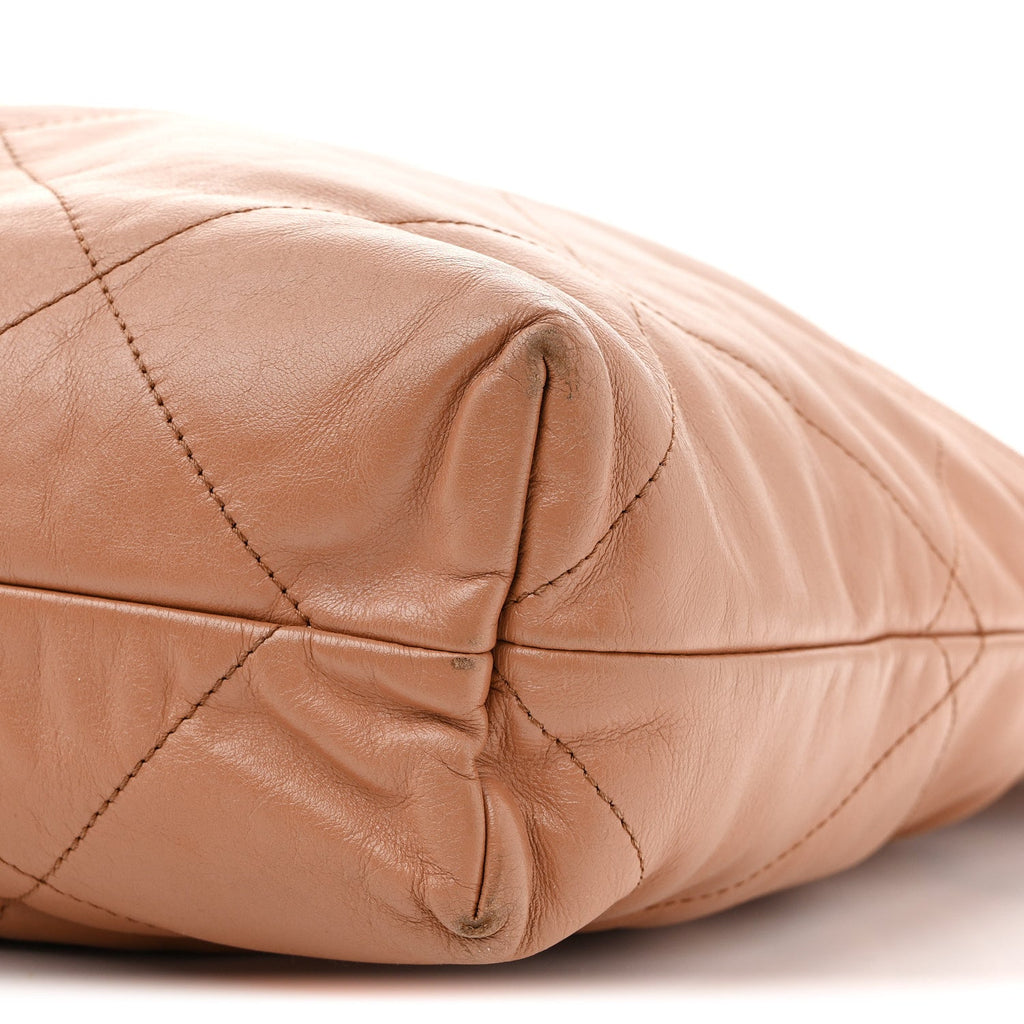 Shiny Calfskin Quilted Chanel 22 Beige