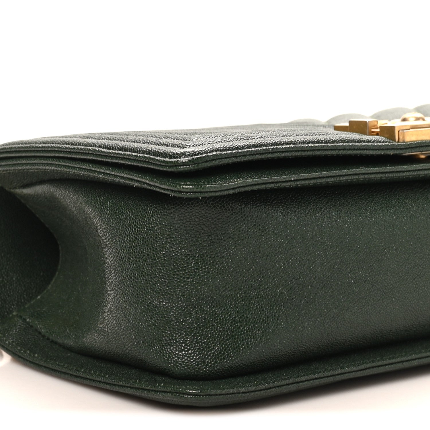 Caviar Chevron Quilted Medium Boy Flap Dark Green