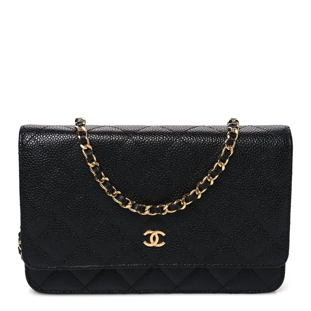 Caviar Quilted Wallet on Chain WOC Black