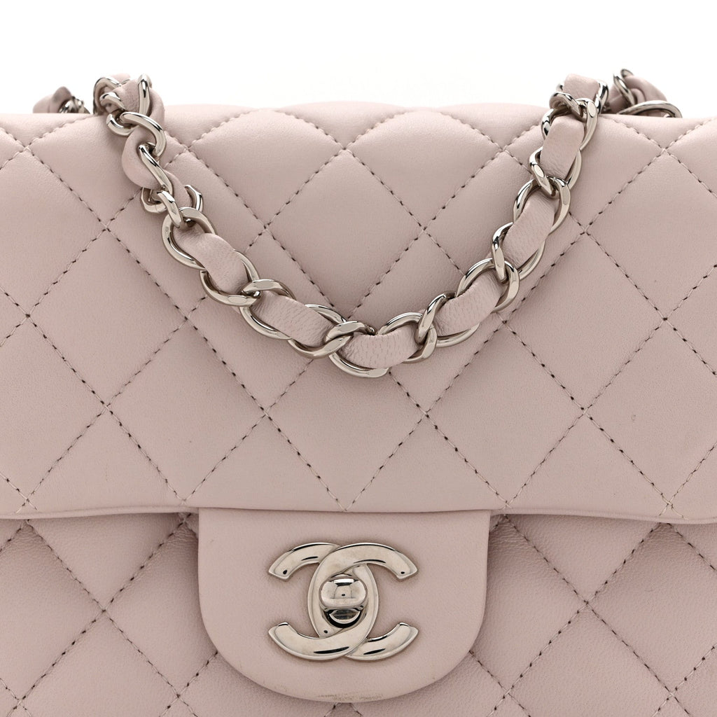Lambskin Quilted Mini Square Flap Light Pink