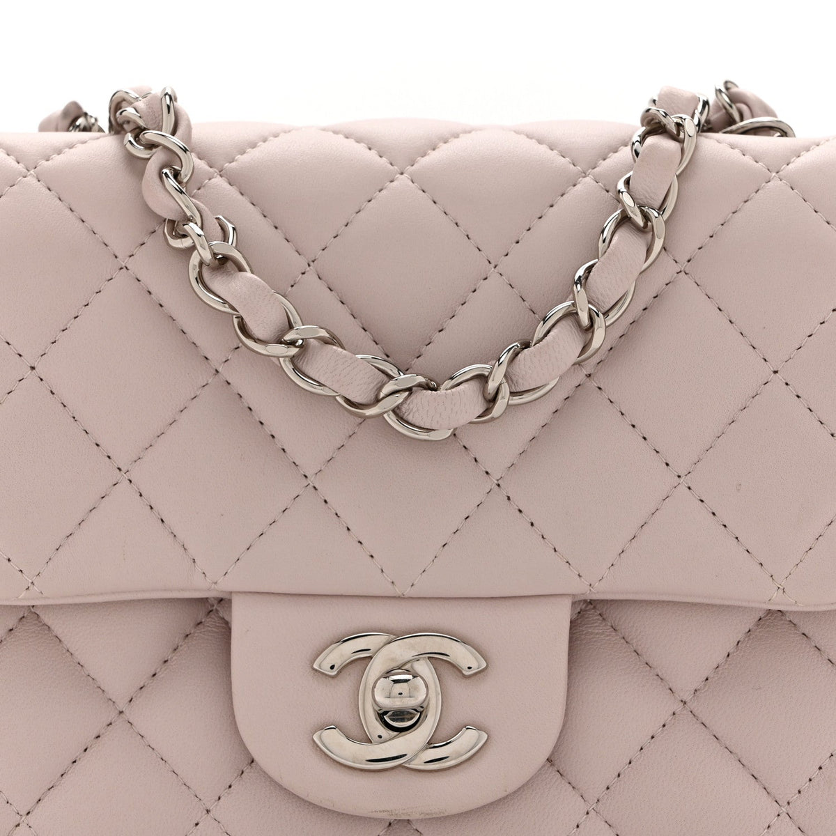 Lambskin Quilted Mini Square Flap Light Pink