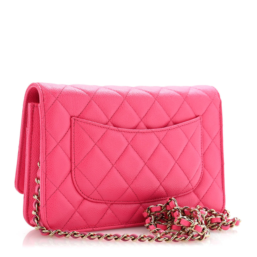 Caviar Quilted Wallet on Chain WOC Fuchsia
