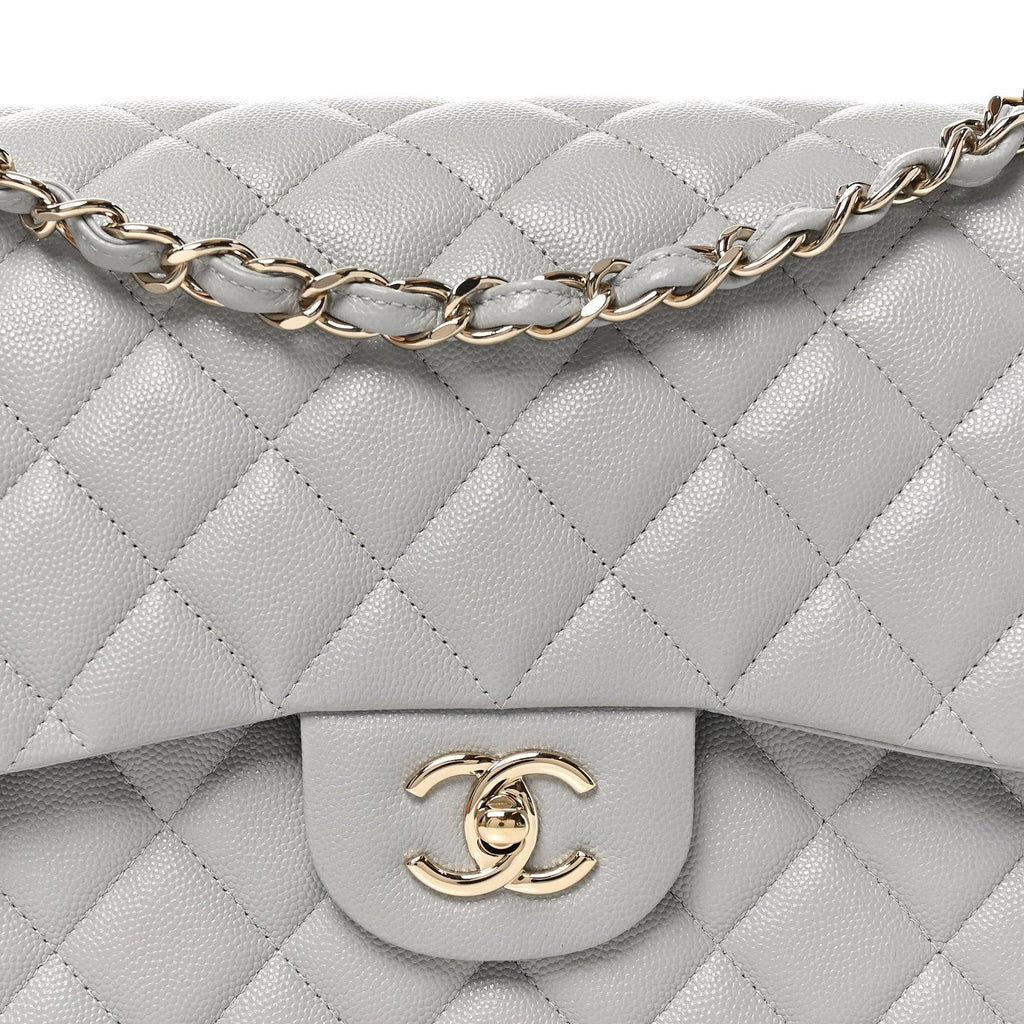 Caviar Quilted Jumbo Double Flap Grey