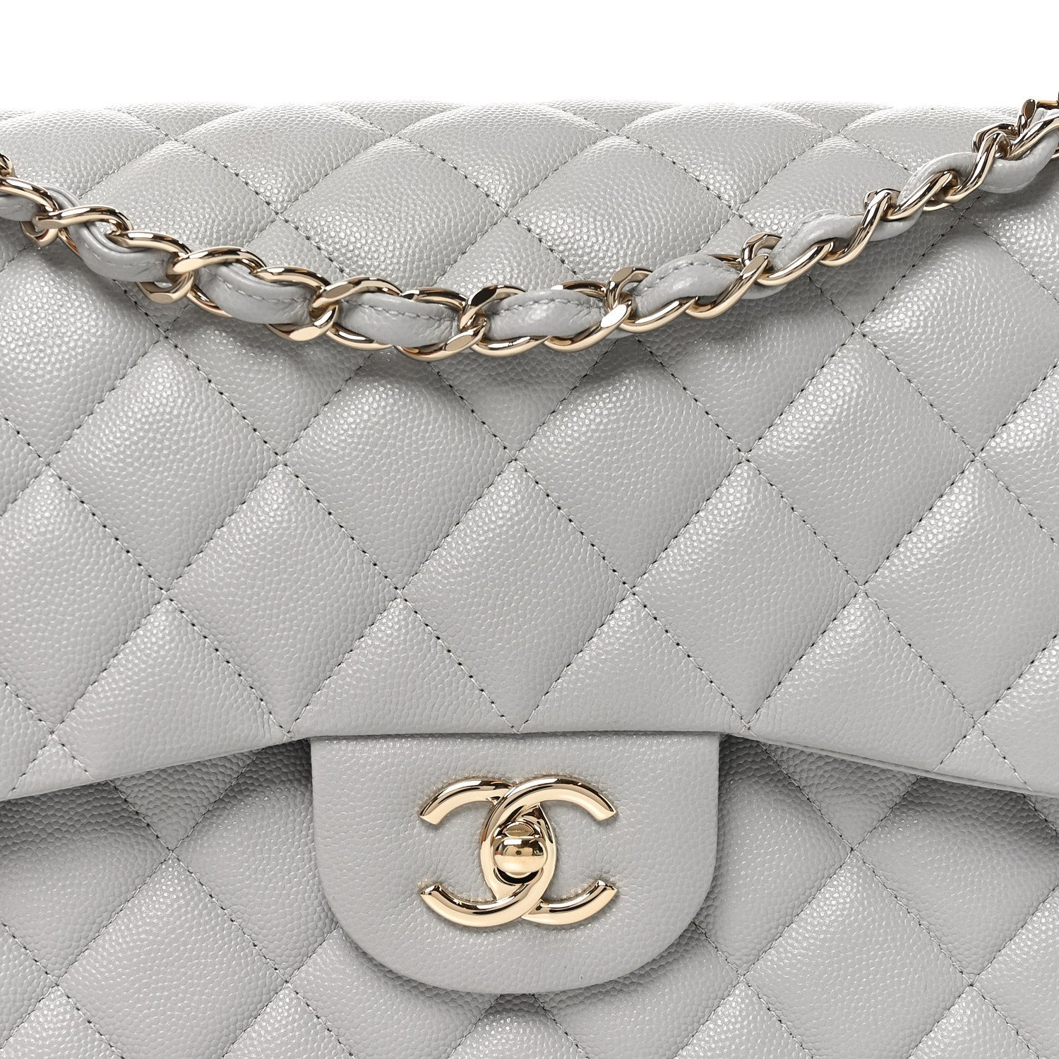 Caviar Quilted Jumbo Double Flap Grey