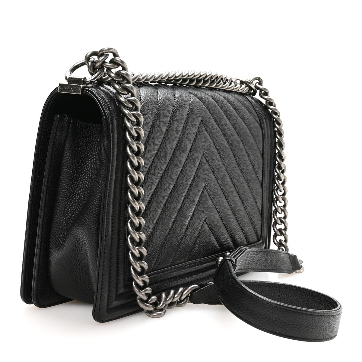 Calfskin Chevron Quilted New Medium Boy Flap Black